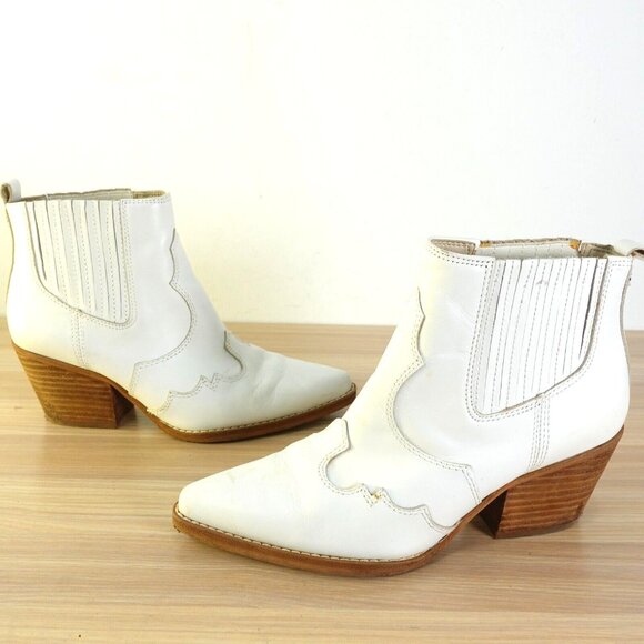 Sam Edelman Boots Leather 5 White Western Ankle Bootie Cowboy Chelsea Winona - Picture 4 of 16